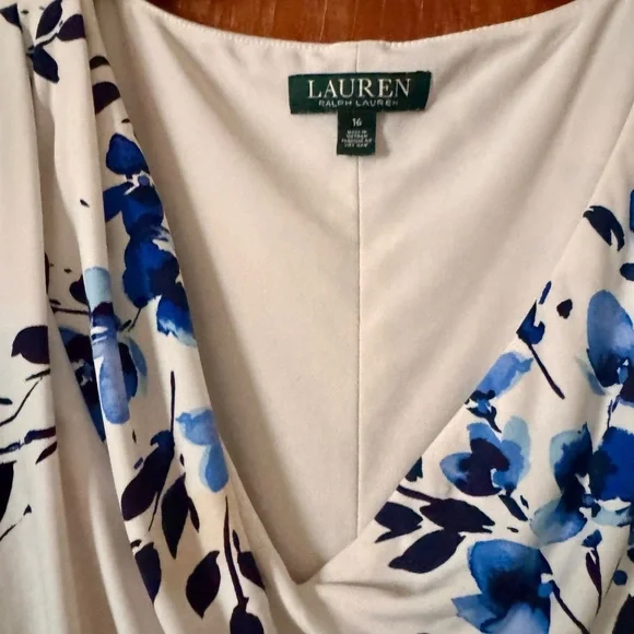 Lauren Ralph Lauren White and Blue Floral Midi Dress - Picture 5 of 5